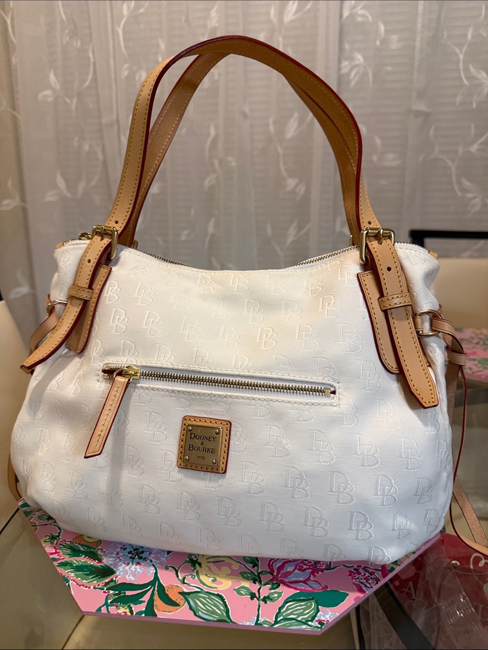 Dooney & Bourke White Signature Embossed Leather Hobo